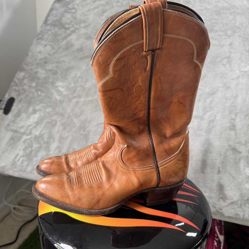 VTG Tony Lama Boots Womens 9 Brown Leather Western Cowboy Round Toe Riding 5084 - Picture 3 of 6